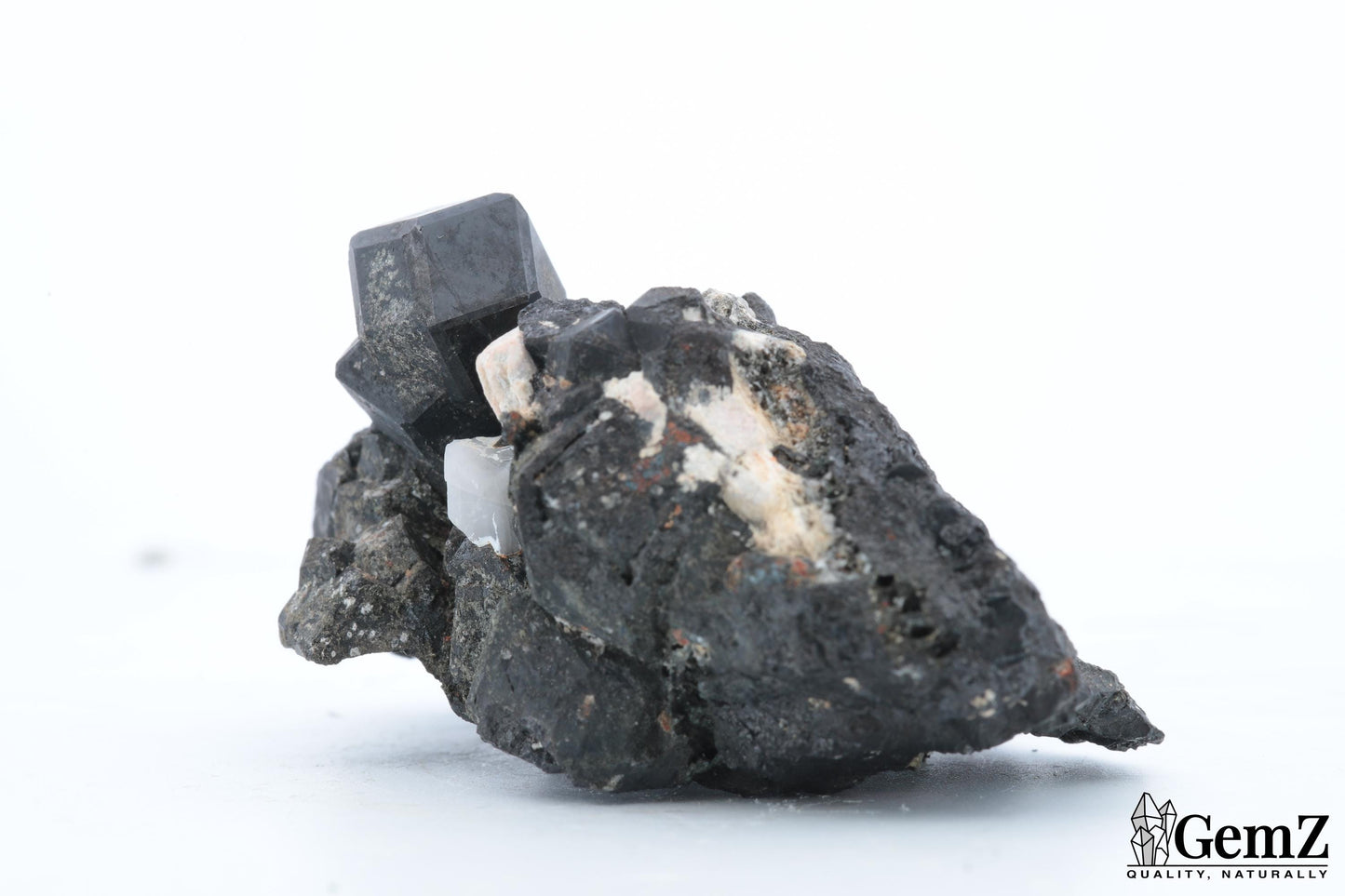 Mélanite et orthose sur gangue, 64g, Maroc