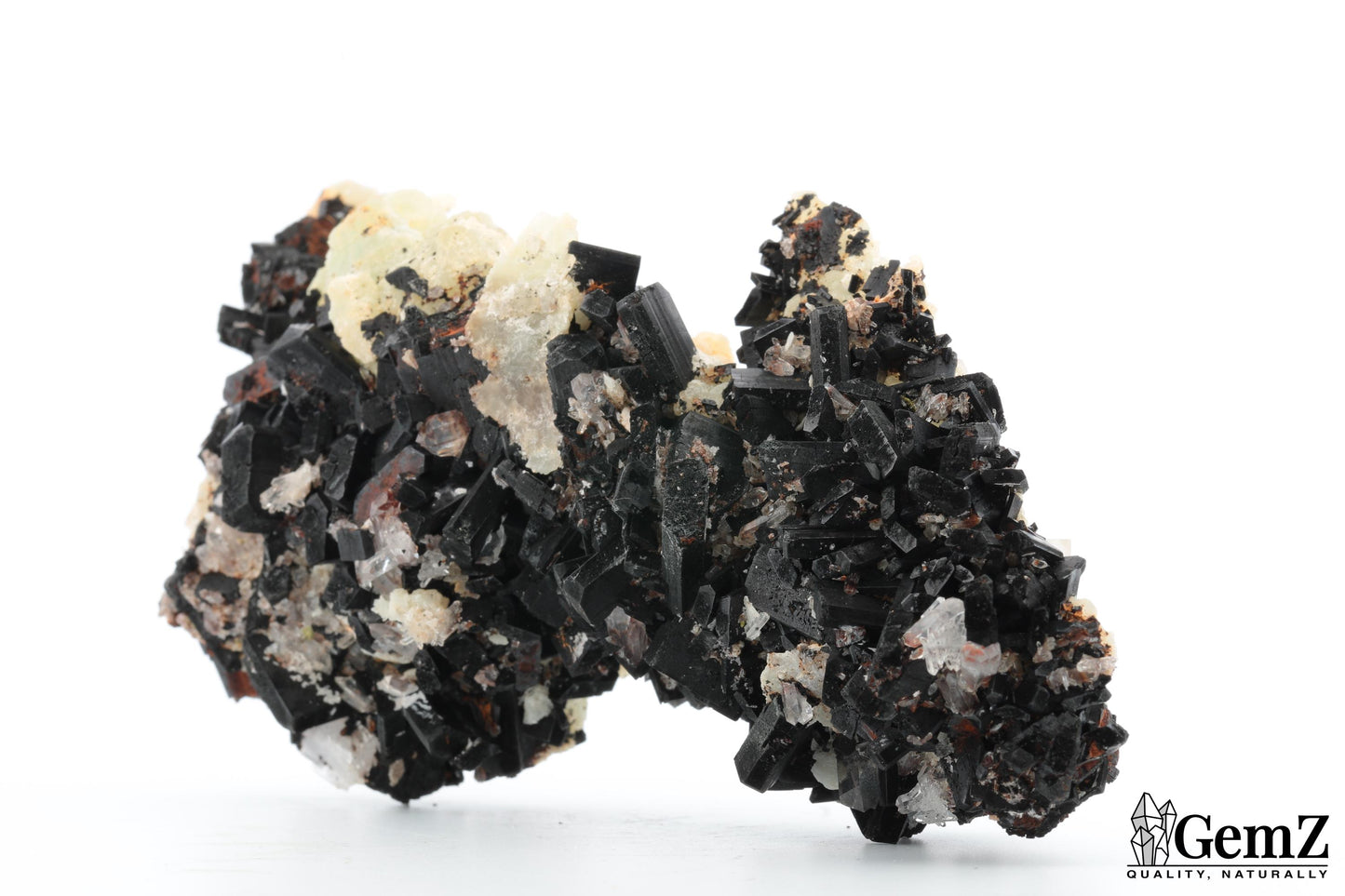 Spectaculaire babingtonite sur phrénite et quartz – 340g