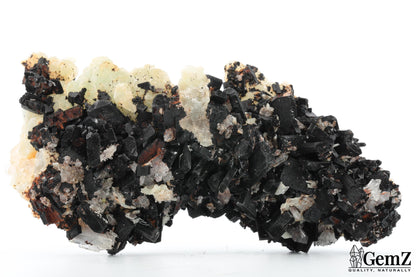 Spectaculaire babingtonite sur phrénite et quartz – 340g