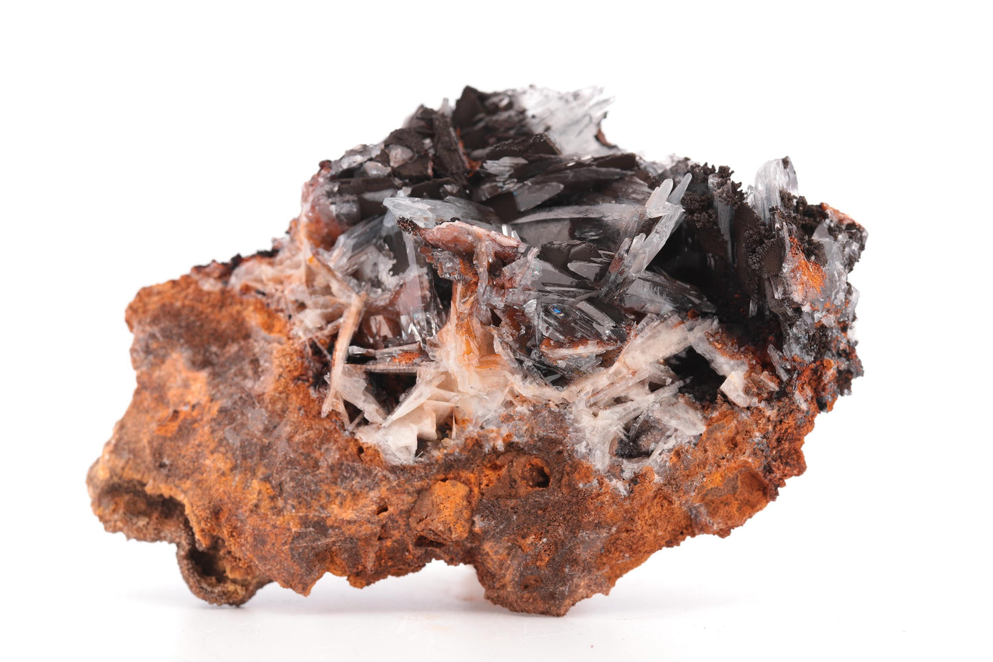 Baryte bleue sur Goéthite – Mine de Sidi Lhcen, Nador, Maroc, 121 g