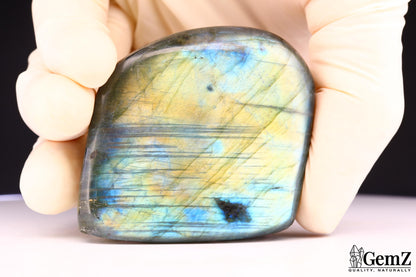 Labradorite 93g, Reflets Or et Bleu Profond