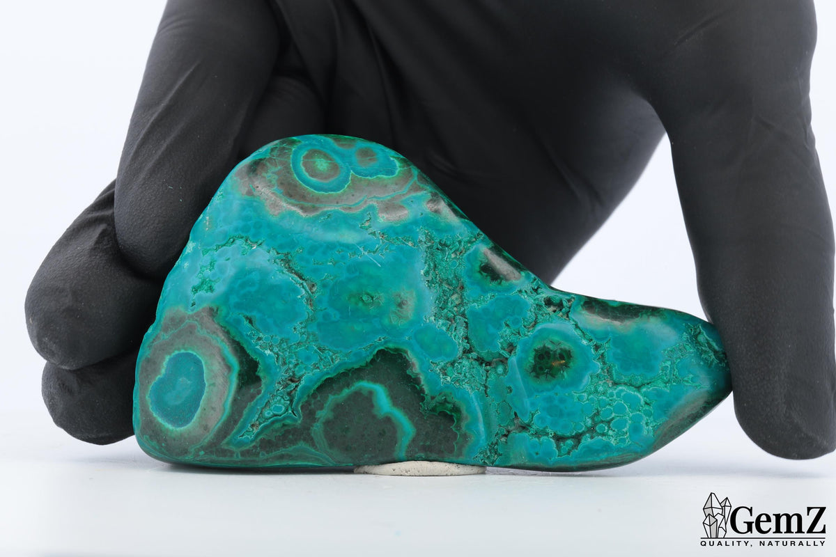 Chrysocolle-malachite polie, motifs ondulés – Congo RDC – 110 g
