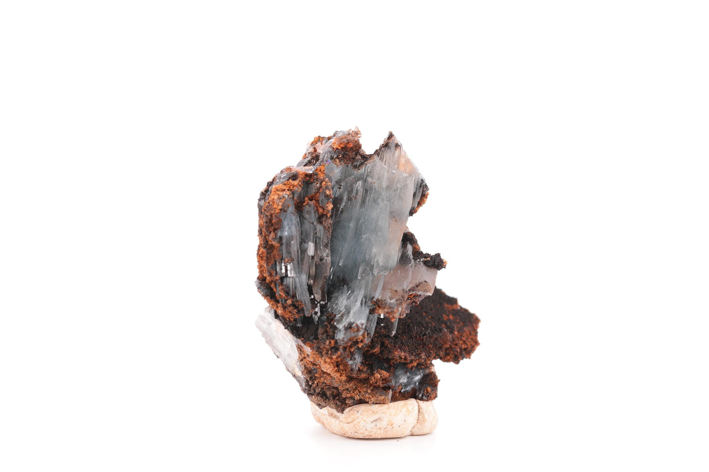Baryte bleue sur Goéthite – Mine de Sidi Lhcen, Nador, Maroc, 43 g