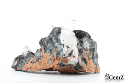 Cristaux de roche sur Hématite lamellaire (Spécularite) – Mine de Florence, Egremont, Royaume-Uni