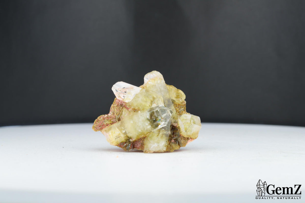 Quartz maclé et épidote sur baryte – Bou Azzer, Maroc – 16 g