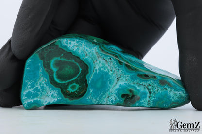 Chrysocolle-Malachite Polie, 109g, Motifs Hypnotiques et Teintes Vives