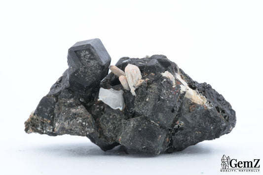 Mélanite et orthose sur gangue, 64g, Maroc