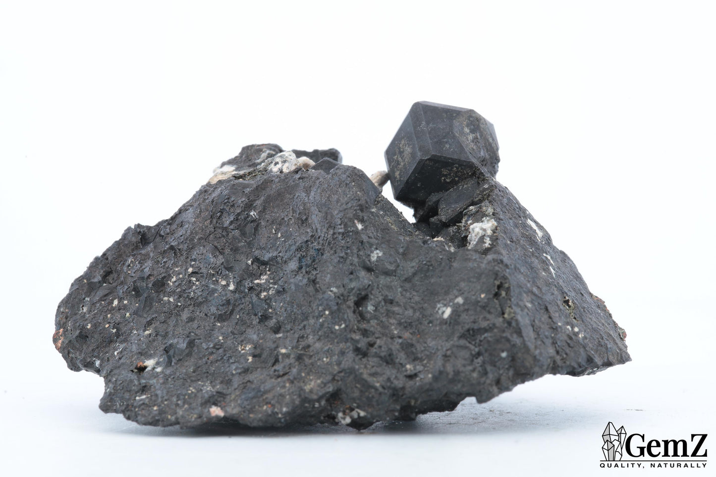 Mélanite et orthose sur gangue, 64g, Maroc