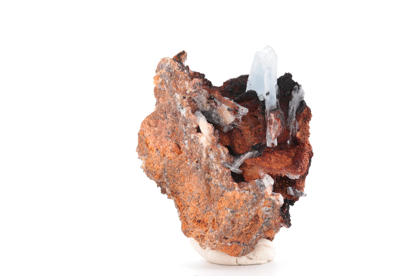Baryte bleue sur Goéthite – Mine de Sidi Lhcen, Nador, Maroc, 74 g