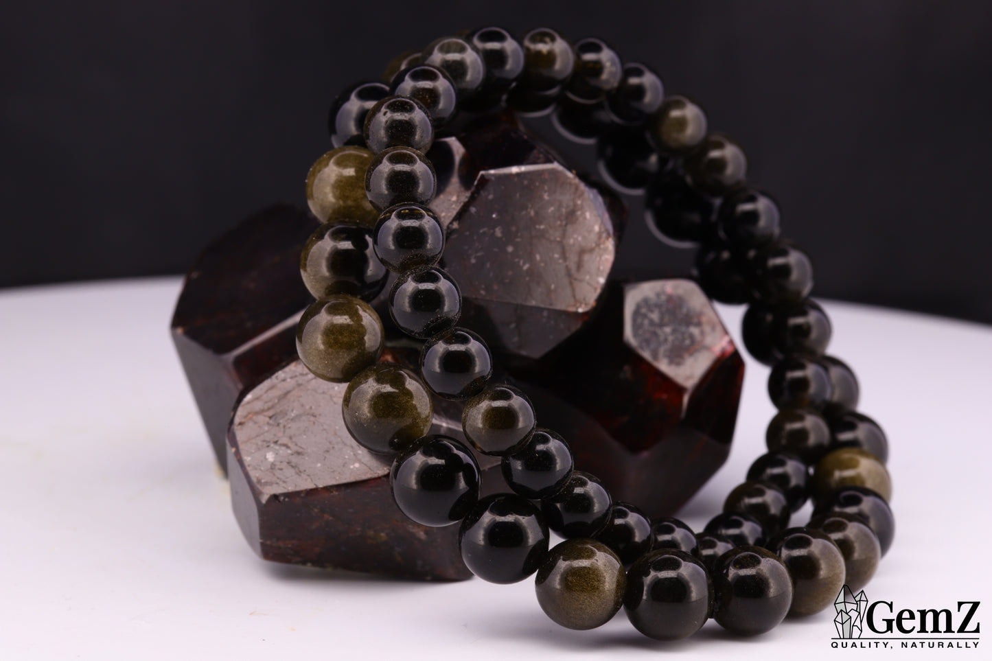 Bracelet Obsidienne Dorée
