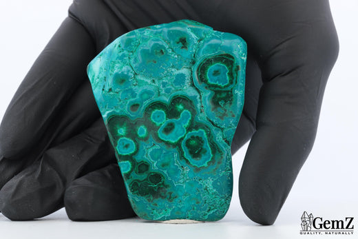 Chrysocolle-malachite polie, cercles vert émeraude – Congo RDC – 93 g
