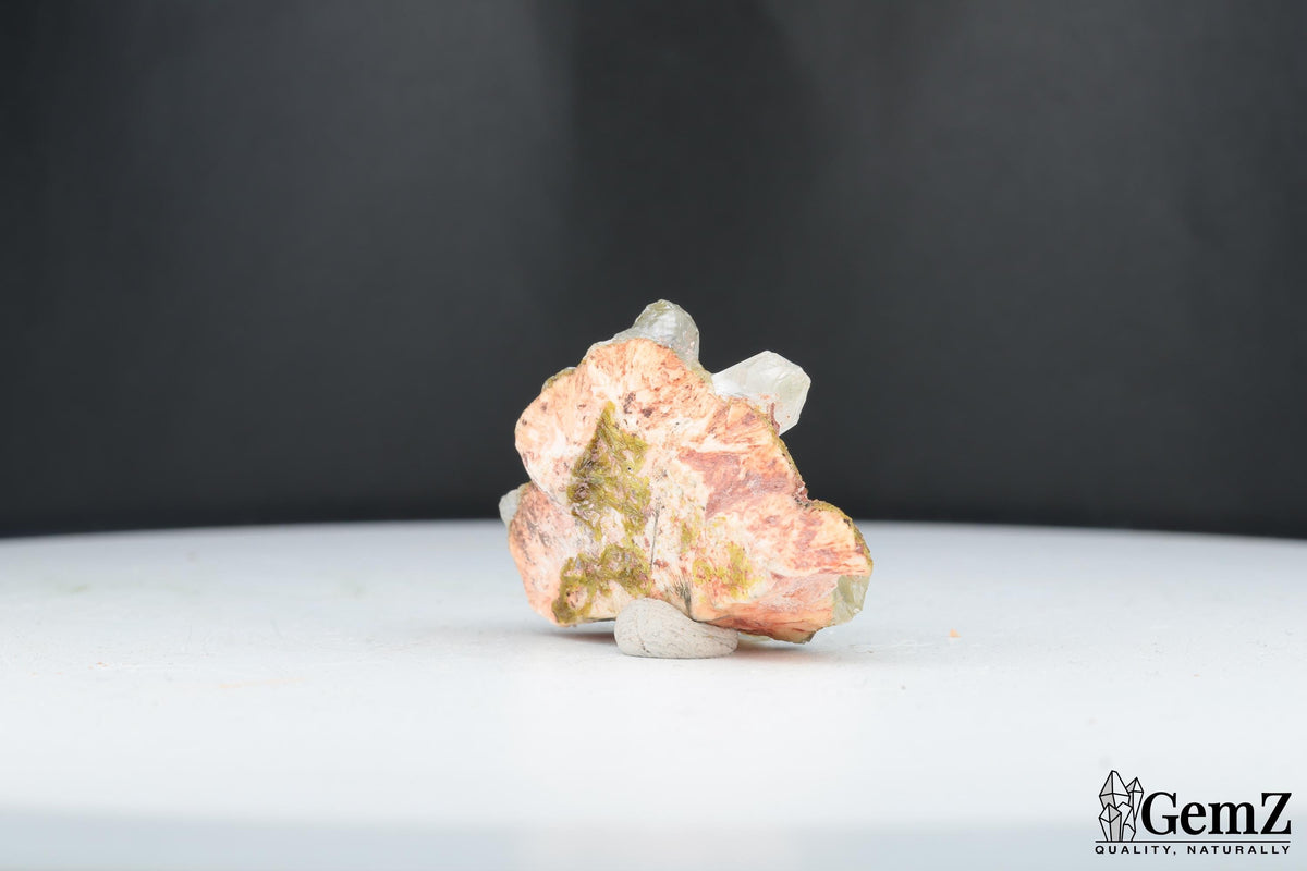 Quartz maclé et épidote sur baryte – Bou Azzer, Maroc – 16 g