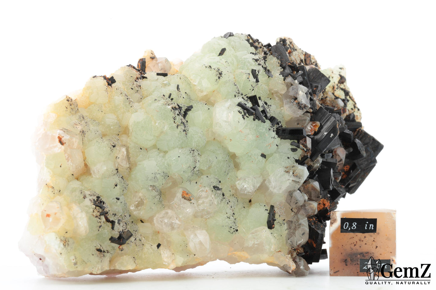 Imposante babingtonite sur phrénite et quartz – 417g