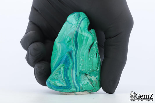 Chrysocolle-Malachite Sculpturale, 132g, Ondes de Vert et de Turquoise