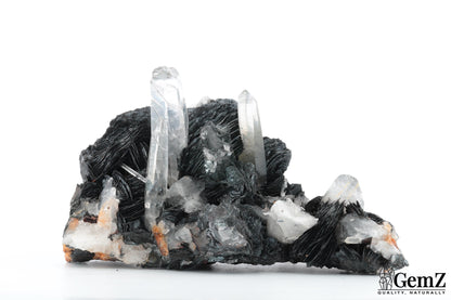 Cristaux de roche sur Hématite lamellaire (Spécularite) – Mine de Florence, Egremont, Royaume-Uni