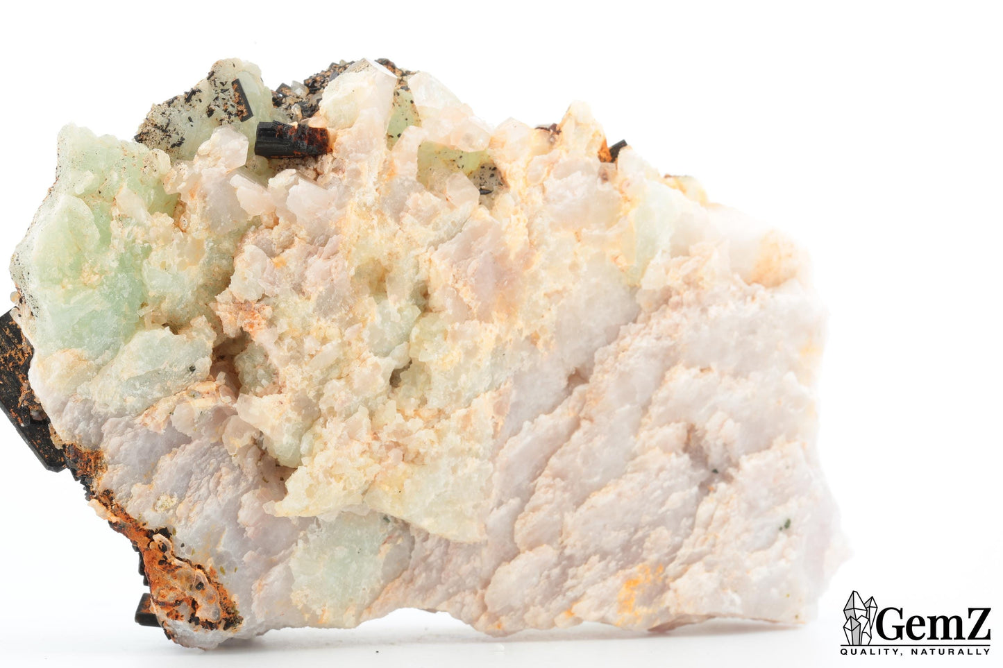 Imposante babingtonite sur phrénite et quartz – 417g